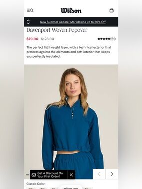Wilson Davenport Woven Popover - Poseidon, NWT